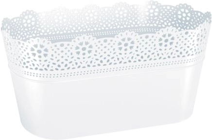 Plastic planter with lace 28.5 cm – white
