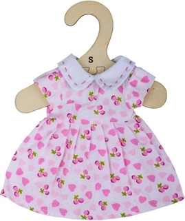Rožinė suknelė su širdelėmis 28 cm lėlei
