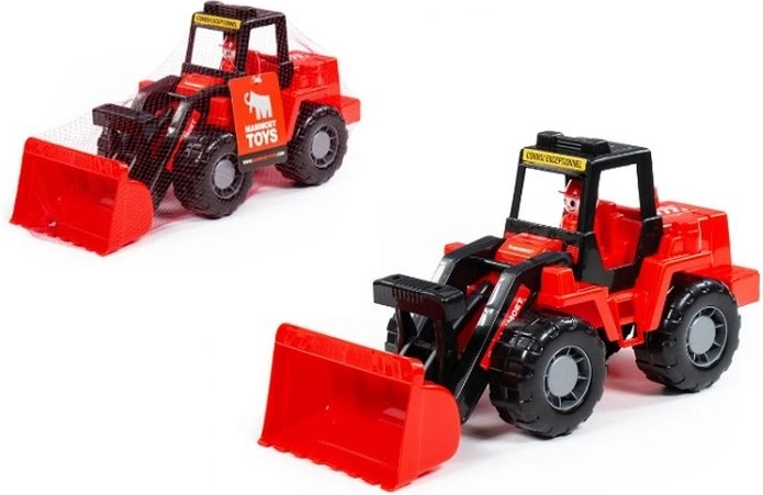Mammoet Technik children's loader tractor in a mesh bag