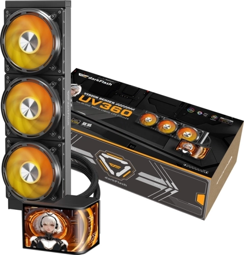 DarkFlash UV360 black 360mm AIO liquid CPU cooler with 2K OLED display