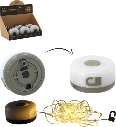 Kempingo LED lempa su 8 m šviesos girlianda, USB‑C