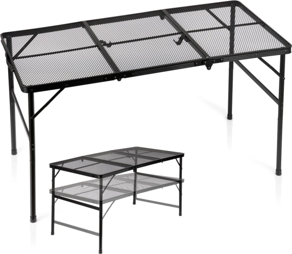 Foldable camping table Vilde 2-in-1, adjustable height, black 120 × 60 cm