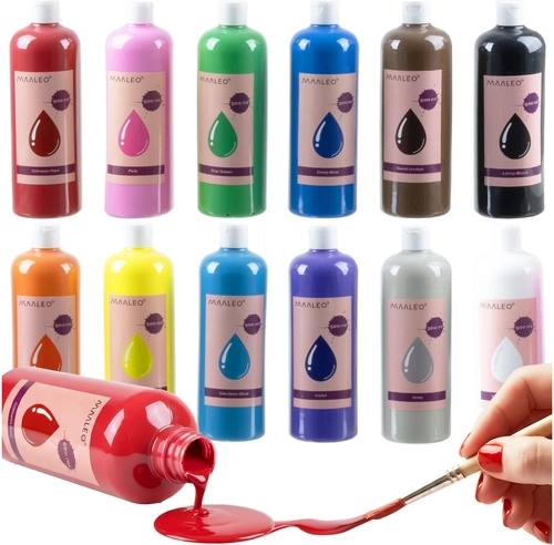Plakatiniai dažai Maaleo – 12 spalvų rinkinys po 500 ml