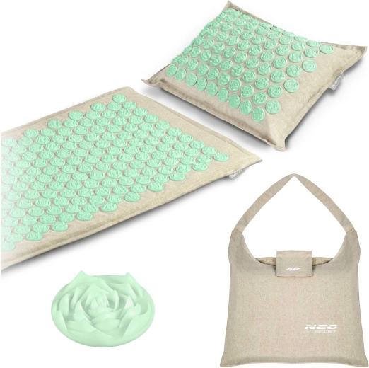 Neo-Sport acupressure mat with pillow, gray–mint