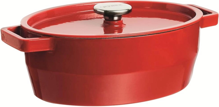 Ketaus troškintuvas su dangčiu PYREX 6 l, 33 × 25 cm, raudonas