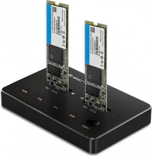 Dokavimo stotelė 2× M.2 SATA (NGFF) SSD su USB‑C Qoltec