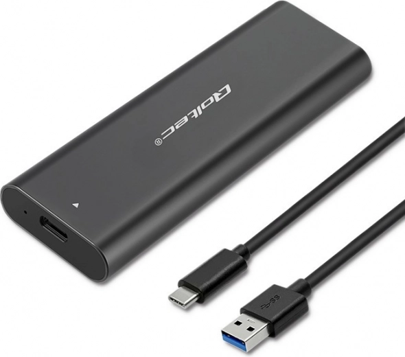 External aluminum enclosure for M.2 SATA SSD (NGFF) with USB‑C, Qoltec