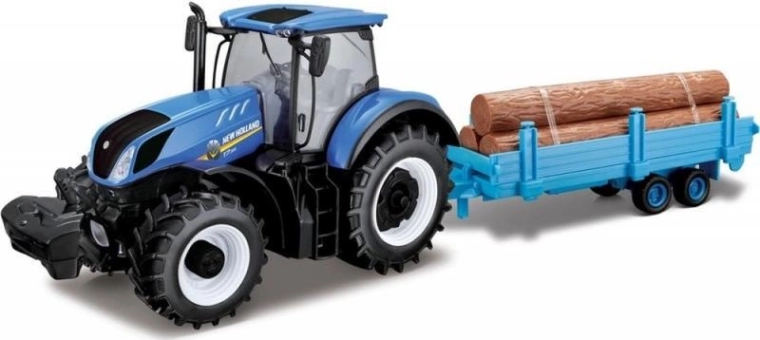 Traktorius New Holland T7.315 su ilga medienos priekaba 1:32