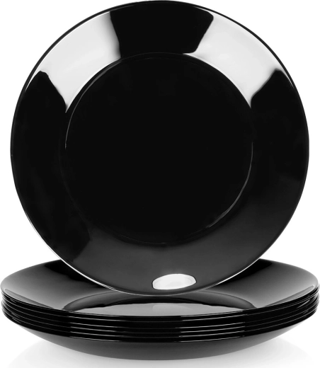 Stiklinės desertinės lėkštės juodos 18 cm – 6 vnt. rinkinys