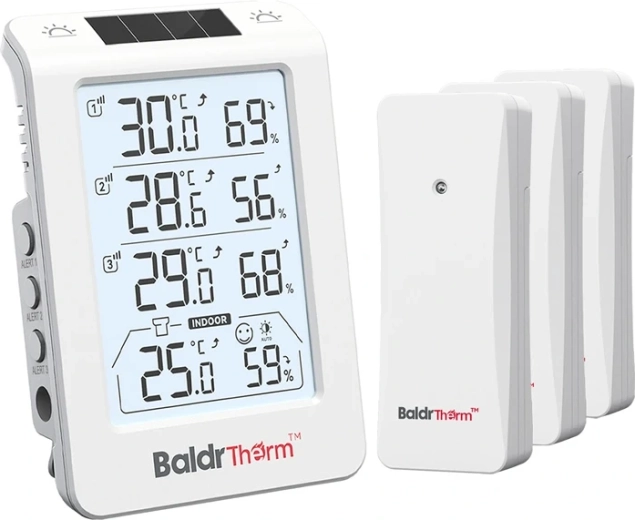Baldrtherm trijų kanalų termohigrometras su automatiniu apšvietimu