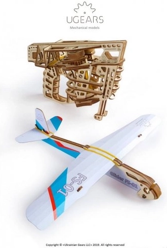 Ugears 3D medinė mechaninė dėlionė – šaudomas lėktuvėlis