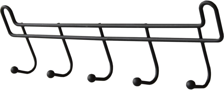 Sieninis vonios kabliukas su 5 kabliukais, 27 cm, juodas metalas
