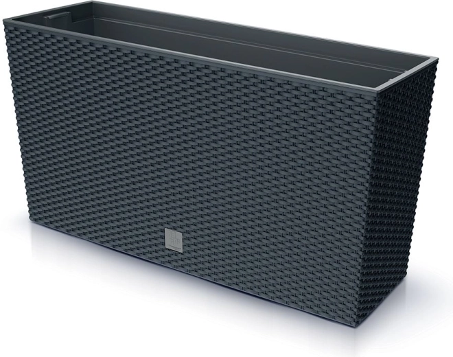 Plastic planter box with rattan look Rato Case M, anthracite