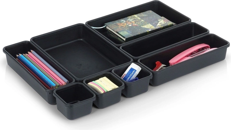 Vilde modular drawer organizer, 8 pcs, black