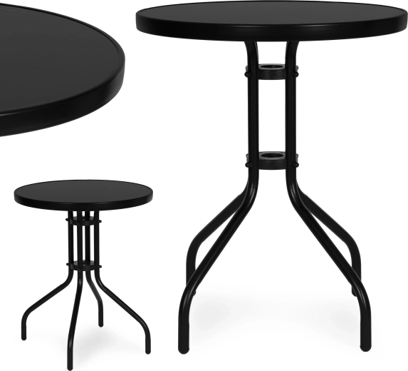 Apvalus sodo stalas 60 cm iš grūdinto stiklo, juodas MULTIGARDEN