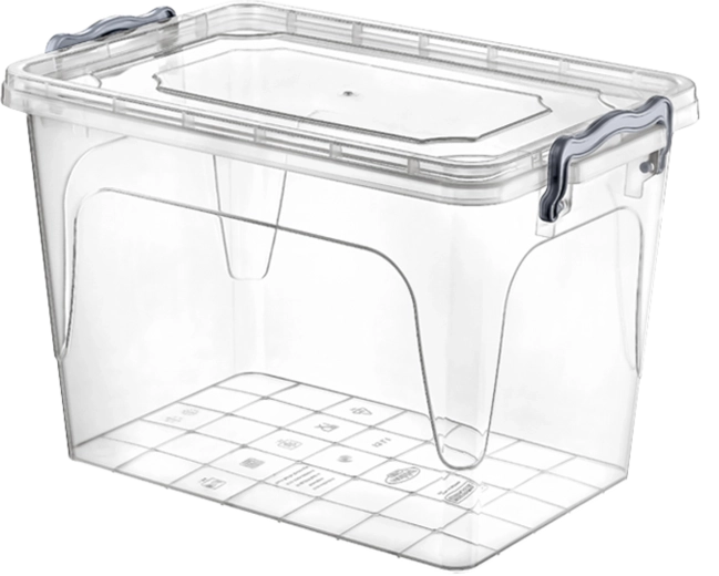 Plastic storage box 21 l with clip lid, transparent