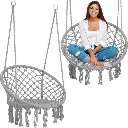 Boho stiliaus pakabinamas krėslas, pilkas