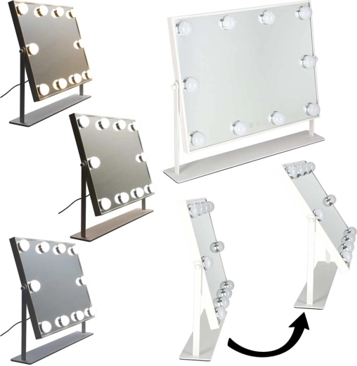 LED kosmetinis veidrodėlis su 10 lemputėmis, 3 šviesos spalvos, baltas