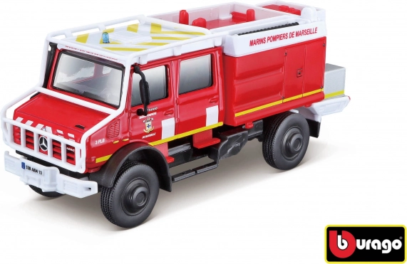 Bburago gelbėjimo transporto priemonė Mercedes‑Benz Unimog U5023 Gaisrininkai 1:50