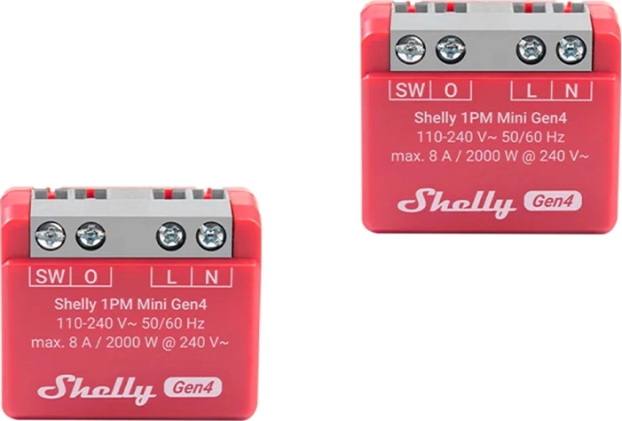 Shelly 1PM Mini Gen4 – 2 vnt. išmaniųjų relių rinkinys su energijos suvartojimo matavimu (Wi‑Fi/Zigbee/Bluetooth, Matter)