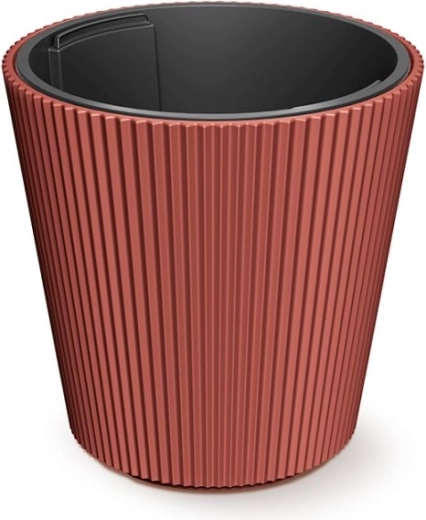 Planter with insert 39 cm copper – modern ribbed design