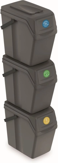 3 atliekų rūšiavimo šiukšliadėžių rinkinys Sortibox II, 3×25 l, pilko akmens spalvos