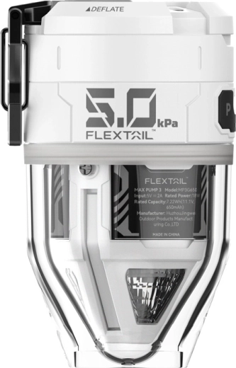 Flextail Max pump 3 nešiojamas elektrinis siurblys su žibintuvėliu, baltas