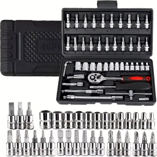 Renew Force 1/4" socket set, 46 pcs, with ratchet and case