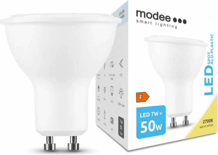 LED GU10 Spotlight Bulb 7 W Warm White 2700 K MODEE