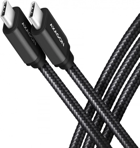USB‑C – USB‑C kabelis 3.2 Gen 1, 1 m, PD 60 W (3 A), aliuminis, pintas, juodas – AXAGON