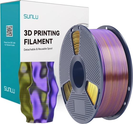 Sunlu PLA+ silk trispalvis filaments juoda/auksinė/violetinė