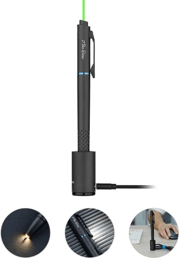Highly versatile 4-in-1: pen, two LEDs, and green laser
