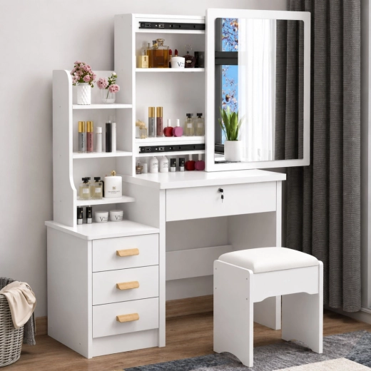 Lockable drawer and comfortable stool included