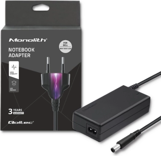 Laptop Power Adapter 90 W, 19.5 V, 4.62 A, connector 7.4 × 5.0 mm with pin – Qoltec for DELL