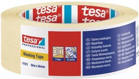 Krepuota maskavimo juosta 38 mm × 50 m geltona Tesa