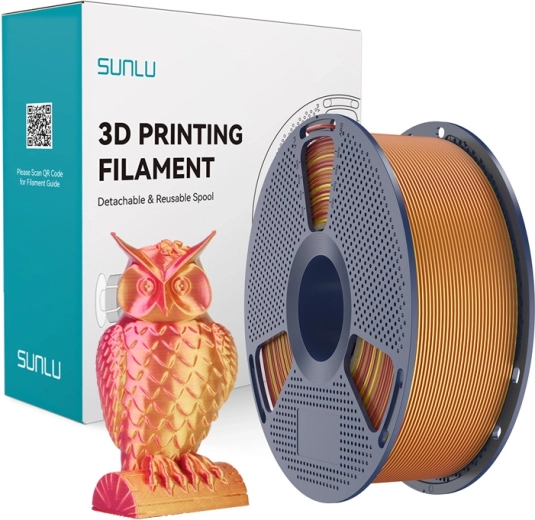 Sunlu PLA+ silk dviejų spalvų filamento 3D spausdinimui (raudona/auksinė)