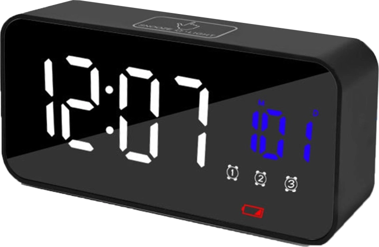 Electronic LED alarm clock with mirrored display and thermometer - 1 piece