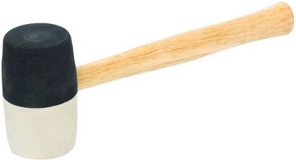 Rubber mallet 860 g, diameter 65 mm, black and white, wooden handle