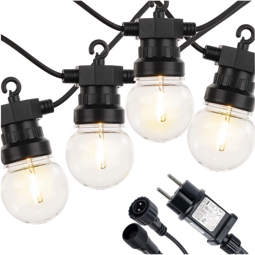 Outdoor LED Garland 14.5 m, 20 Warm Bulbs with Timer IP44