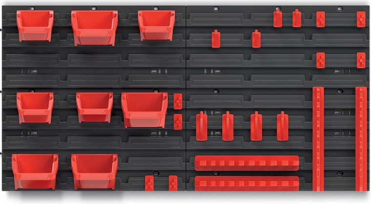 Hanging tool panel with 8 bins and hook set