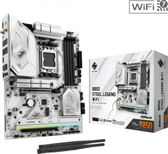 White Baseboard B650 Steel Legend WiFi AM5 ATX