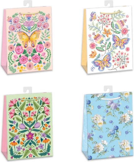 Gift bag with a flowers and butterflies motif 23 × 32 cm - 1 piece