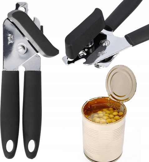 Rankinis nerūdijančio plieno konservų atidarytuvas su ergonominėmis rankenomis