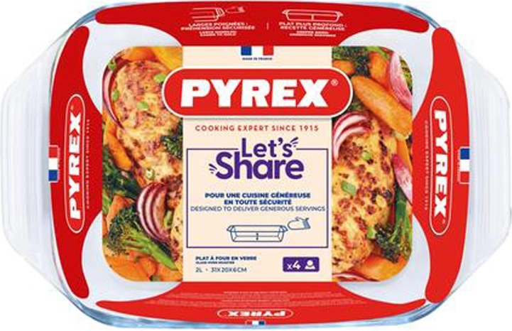 Stiklinis kepimo indas su rankenomis PYREX 2 l, borosilikatas 31 × 20 cm