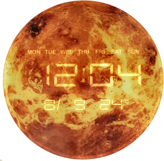Wall Clock Planet Mars with LED Display 32 cm – Orange