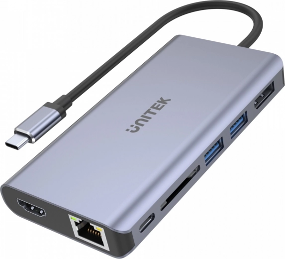 Multifunctional USB-C hub 2x USB 3.1, HDMI 2.0, DP 1.4, RJ45, SD, Power Delivery