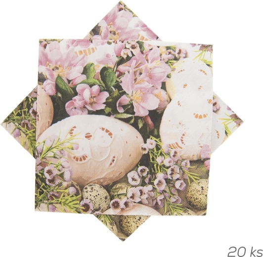 Popierinės servetėlės su kiaušinių ir gėlių motyvu 33 × 33 cm, 20 vnt.