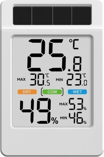 Saulės energija maitinamas termohigrometras Rainpoint baldrtherm su dideliu ekranu – 1 vnt.