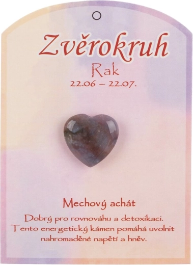 Samaninis agatas – poliruota širdelė Zodiako ženklui Vėžys
