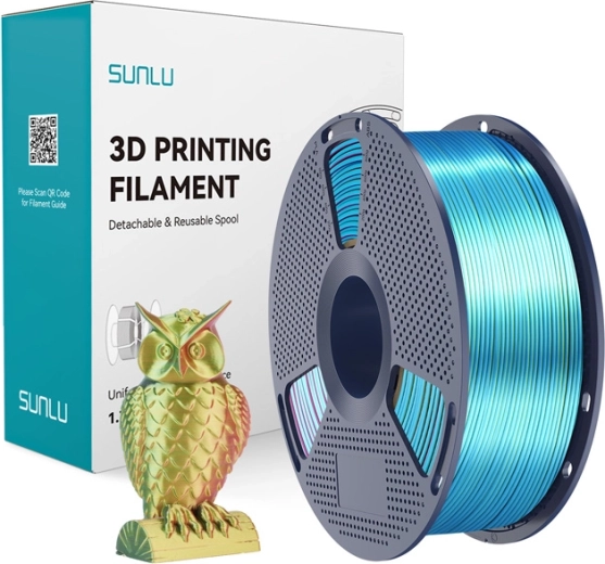 Sunlu PLA+ Silk trijų spalvų filamentas raudona–geltona–žalia